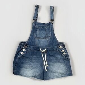 WallFlower Woman's Size Large‎ Denim Shortalls Medium Wash Cutoff